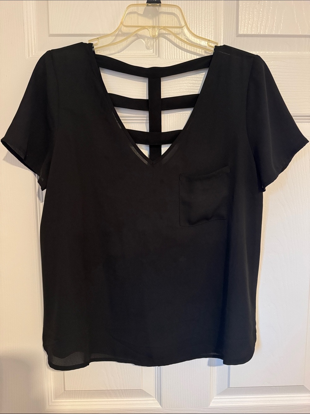 Lily White Black V-Neck Top with Ladder Back